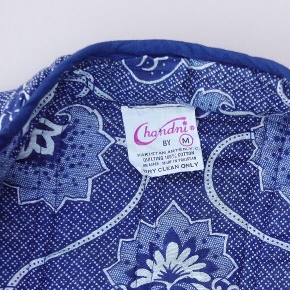Vtg Chandni Boho Floral Quilted Jacket Women’s M Blue White Frog Button Indie - Picture 5 of 11